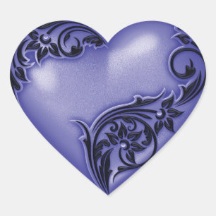 Heart Scroll Lavender Blue w Black Sticker