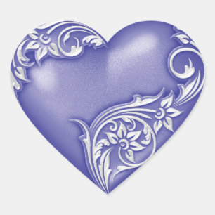 Heart Scroll Lavender Blue w White Sticker