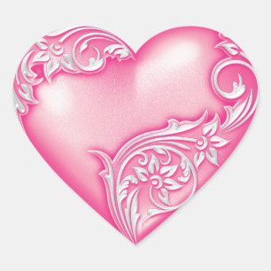 Heart Scroll Light Hot Pink w White Sticker