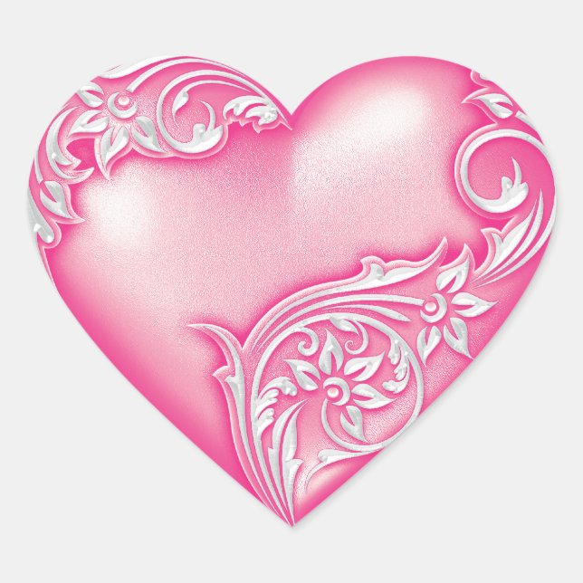 Heart Scroll Light Hot Pink w White Sticker (Front)