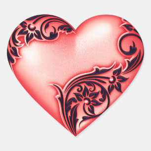 Heart Scroll Light Red w Black Sticker