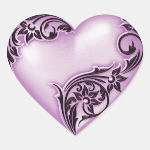 Heart Scroll Light Violet w Black Sticker