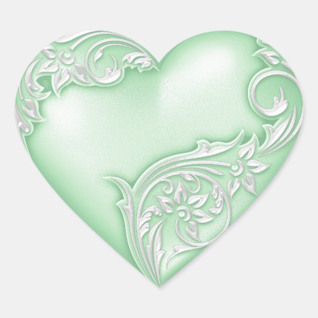 Heart Scroll Mint w White Decorative Heart Sticker (Front)