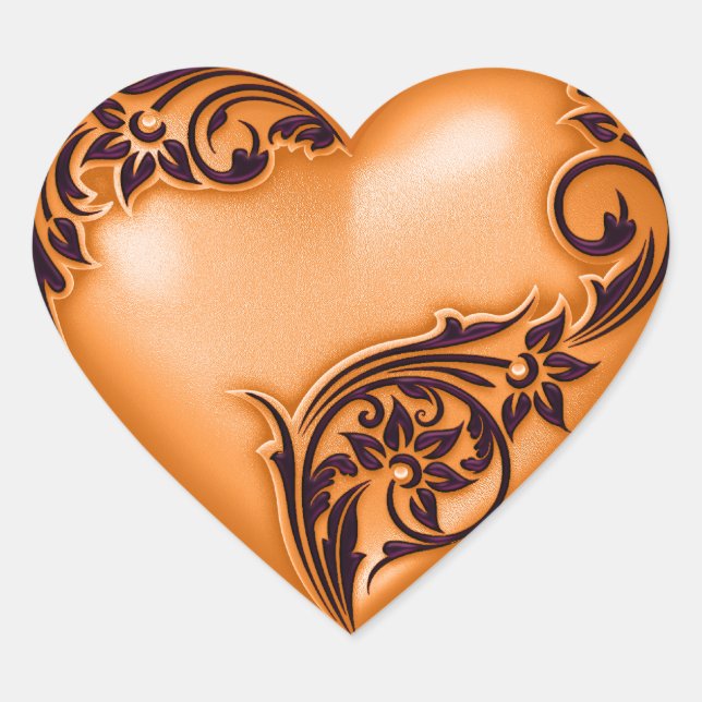 Heart Scroll Orange w Black Sticker (Front)