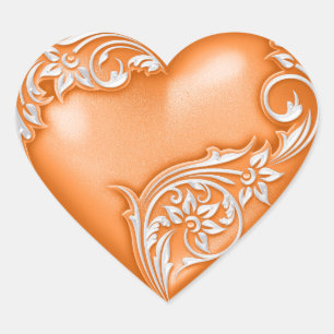 Heart Scroll Orange w White Sticker