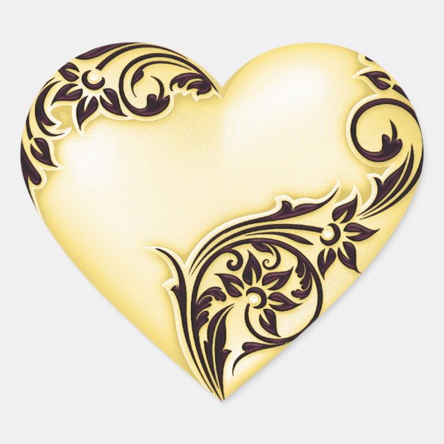 Heart Scroll Pale Yellow w Black Heart Sticker (Front)