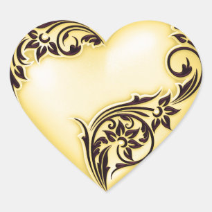 Heart Scroll Pale Yellow w Black Sticker