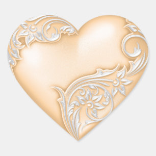 Heart Scroll Peach w White Sticker