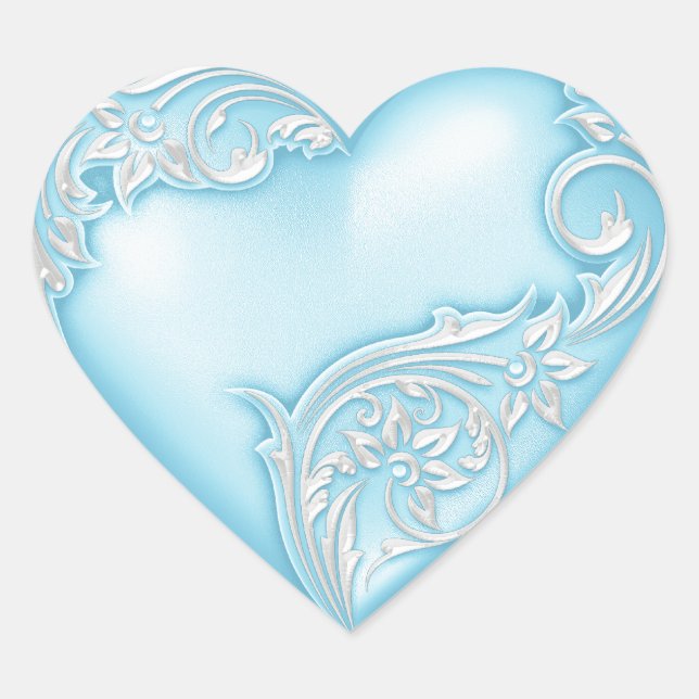 Heart Scroll Sky Blue w White Sticker (Front)