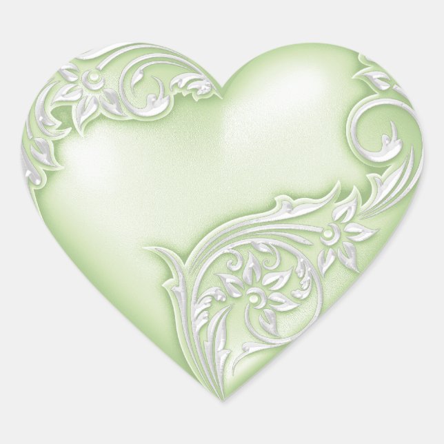 Heart Scroll Soft Green w White Sticker (Front)