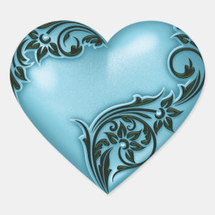 Heart Scroll Turquoise w Black Sticker