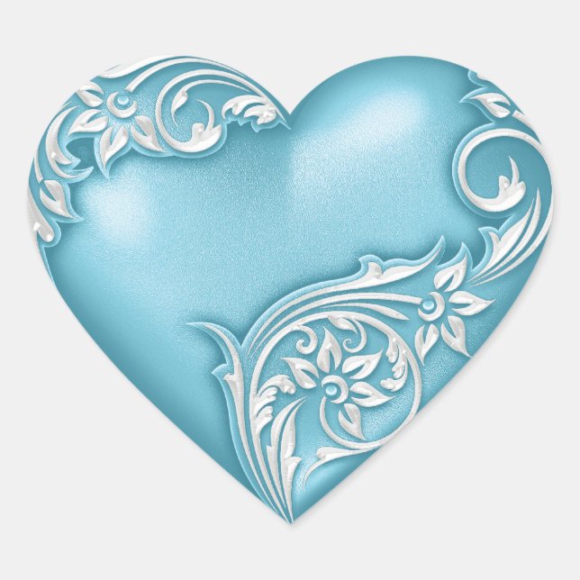 Heart Scroll Turquoise w White Sticker (Front)