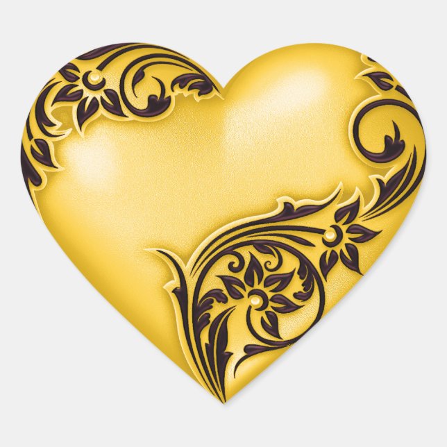 Heart Scroll Yellow w Black Sticker (Front)