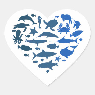 Heart sea animals sticker