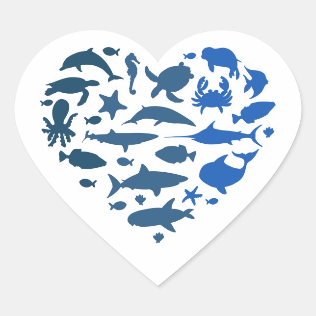 Heart sea animals sticker (Front)