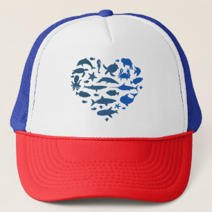 Heart sea animals trucker hat