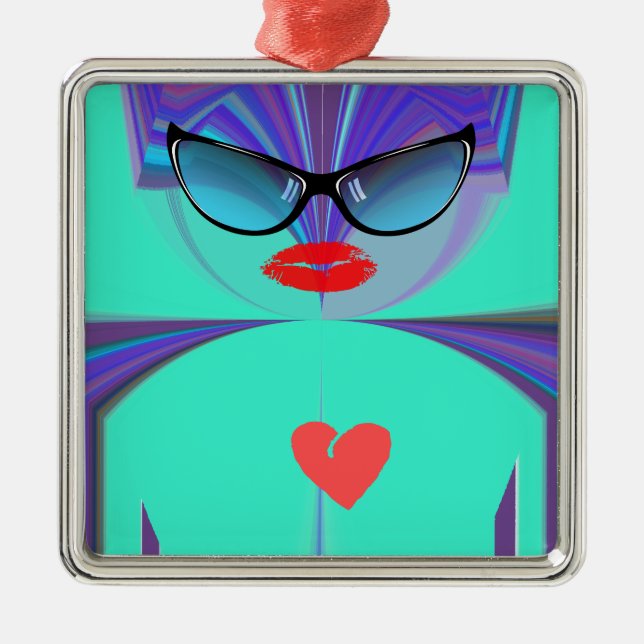 Heart Selfie Metal Tree Decoration (Front)