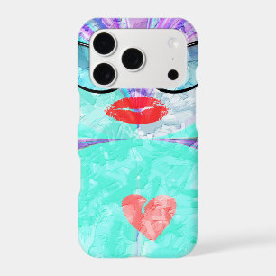 Heart Selfie Whimsical Portrait Teal Background