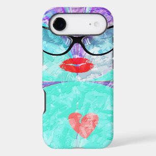 Heart Selfie Whimsical Portrait Teal Background