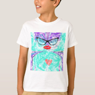 Heart Selfie Whimsical Portrait Teal Background T- T-Shirt