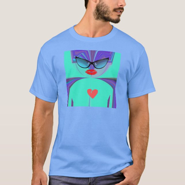Heart Selfie Whimsical Portrait Teal Background T- T-Shirt (Front)