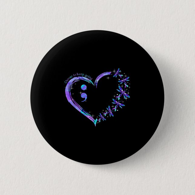 Heart Semicolon Dragonfly Suicide Prevention Month 6 Cm Round Badge (Front)