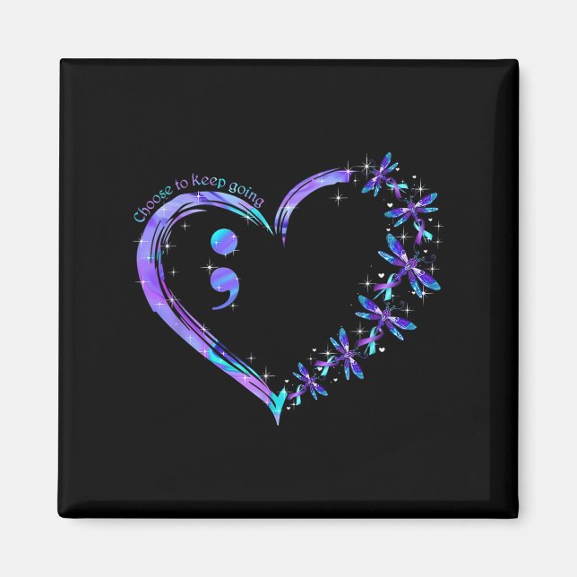 Heart Semicolon Dragonfly Suicide Prevention Month Magnet (Front)
