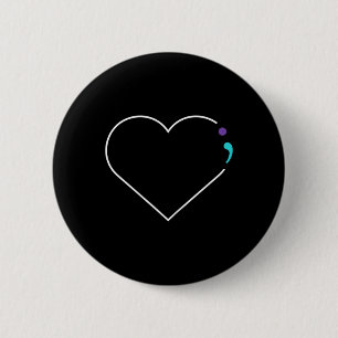 Heart Semicolon Mental Health Awareness  6 Cm Round Badge