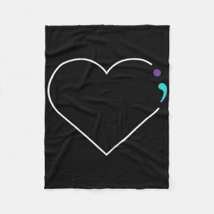 Heart Semicolon Mental Health Awareness Fleece Blanket