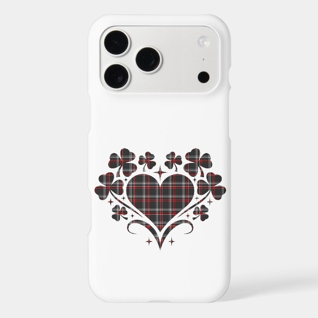 Heart Shamrock Plaid Black Clover iPhone Case (Back)