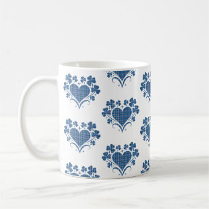 Heart Shamrock Plaid Blue Classic Clover Coffee Mug