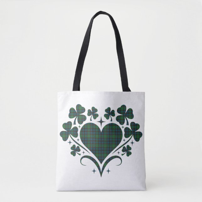 Heart Shamrock Plaid Blue Green Tartan Clover Tote Bag (Front)