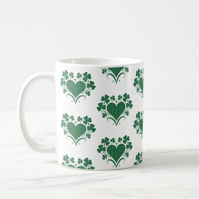 Heart Shamrock Plaid Green Classic Clover Coffee Mug (Left)