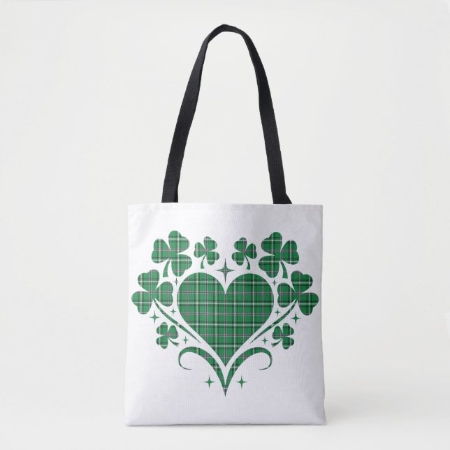 Heart Shamrock Plaid Green Classic Clover Tote Bag (Front)