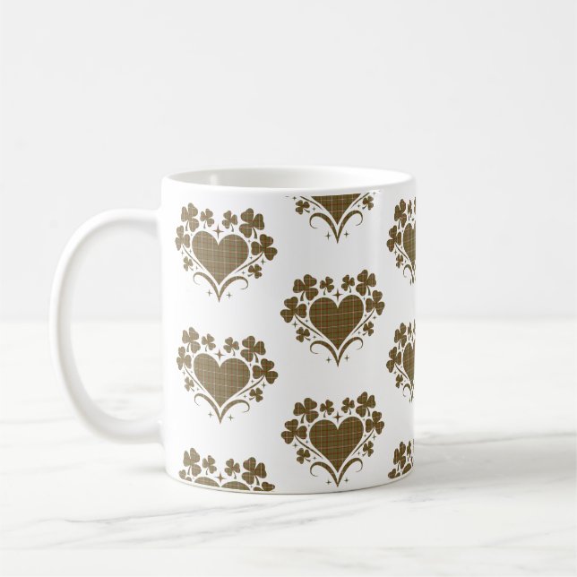 Heart Shamrock Plaid Olive Classic Clover Coffee Mug (Left)