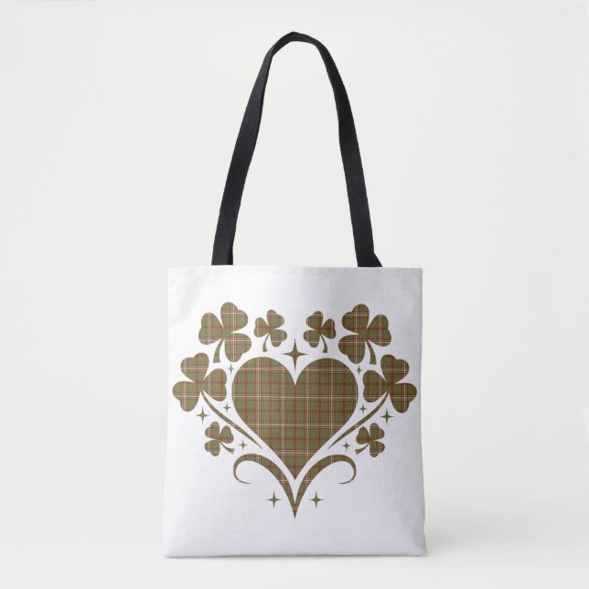 Heart Shamrock Plaid Olive Classic Clover Tote Bag (Front)