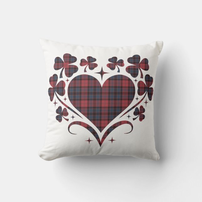 Heart Shamrock Plaid Red Blue Tartan Clover Cushion (Front)