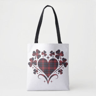 Heart Shamrock Plaid Red Blue Tartan Clover Tote Bag