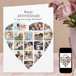 Heart Shape 18 Photo Collage Wedding Anniversary Card<br><div class="desc">Happy Anniversary photo card for your husband or wife. The template is set up for you to add 18 of your favourite photos as well as to personalise the wording on the front, the custom message inside and the year on the back. Your pictures are displayed in a mix of...</div>