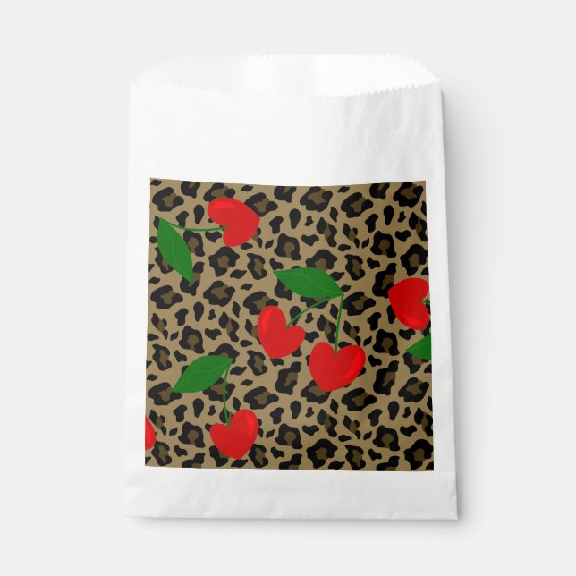 heart shape cherry leopard rockabilly  favour bags (Front)