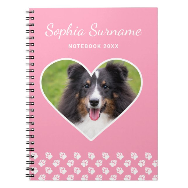 Heart Shape Custom Pet Photo On Pink & Text Notebook (Front)