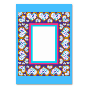Heart shape diamonds in gold photo frame tablecard table number
