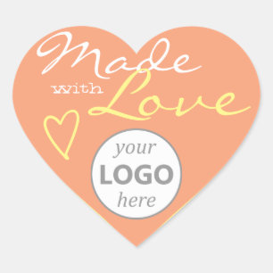 Heart Shape Frame Pastel Orange Made Love Logo Sticker