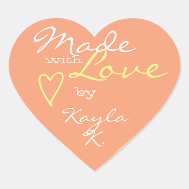 Heart Shape Frame Pastel Peach Cute Made with Love Sticker (Front)