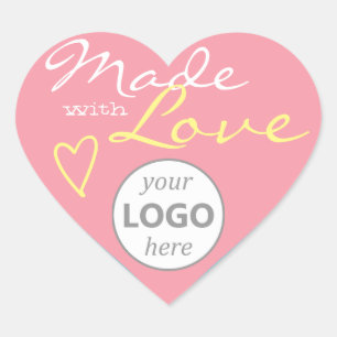 Heart Shape Frame Pastel Pink Blue Made Love Logo Sticker