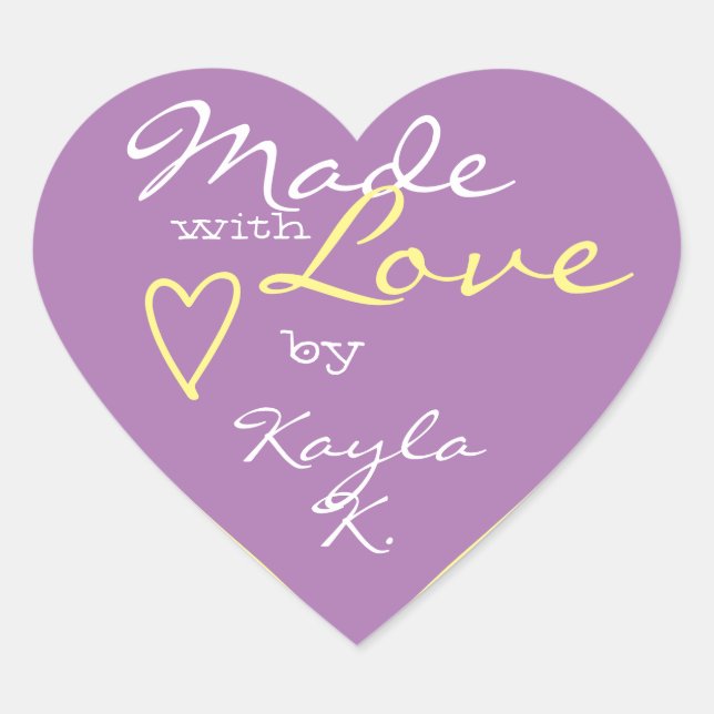 Heart Shape Frame Pastel Purple Made with Love Sticker (Front)