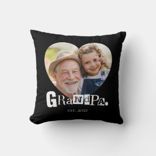 Heart Shape Grandpa Established Grandad Photo Gift Cushion