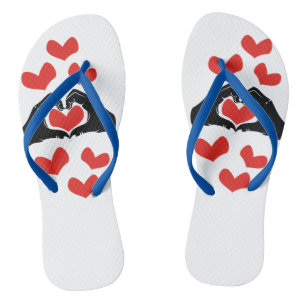 Heart Shape Hands Illustration with red hearts Jandals