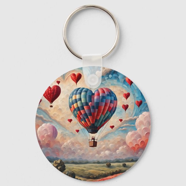 Heart Shape Hot Air Balloon  Key Ring (Front)