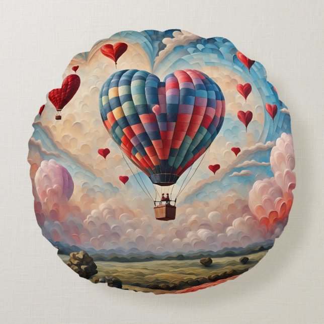 Heart Shape Hot Air Balloon  Round Cushion (Front)
